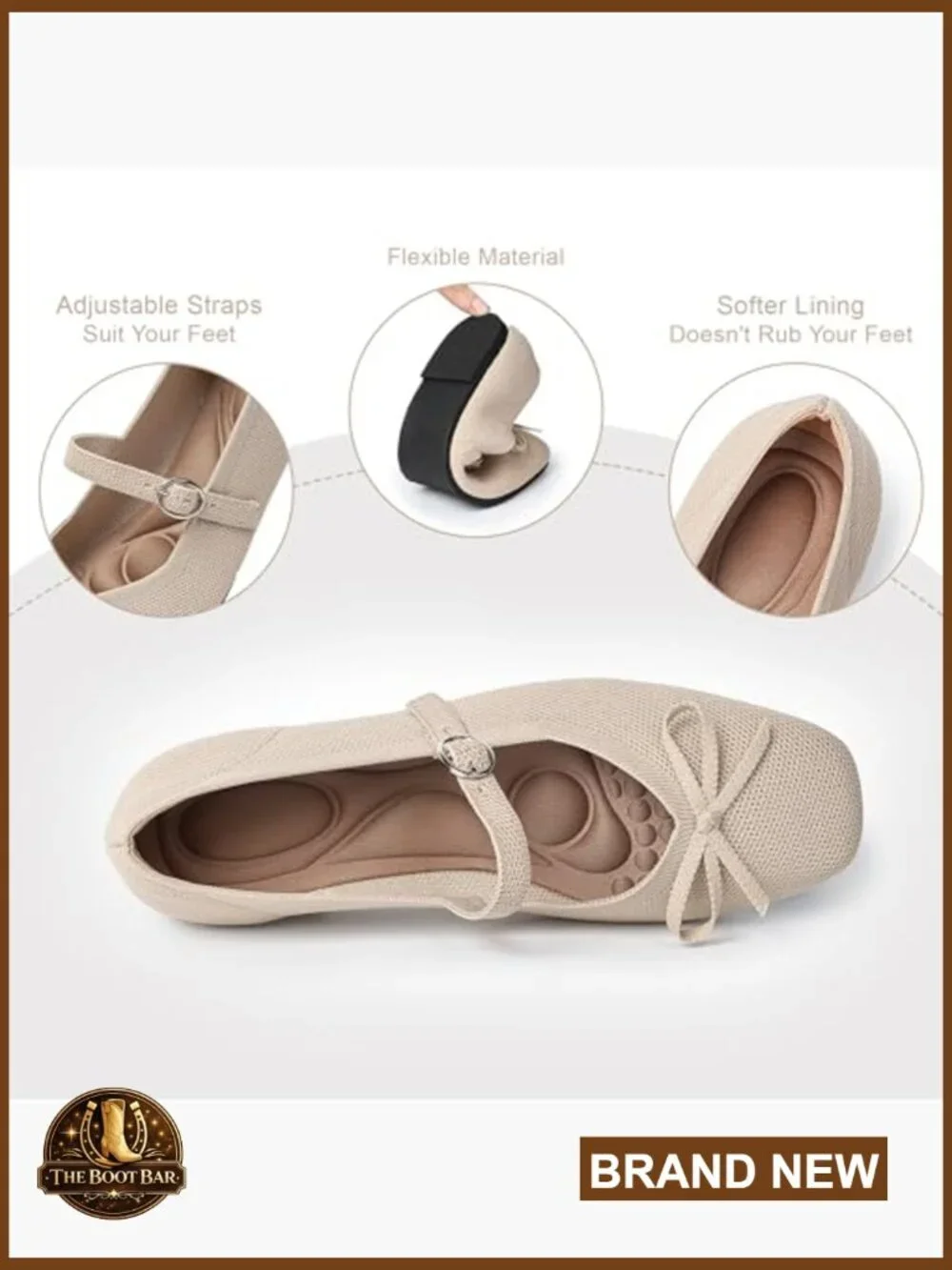 Square Toe Knit Flats with Adjustable Ankle Strap, Washable Mary Jane Shoes